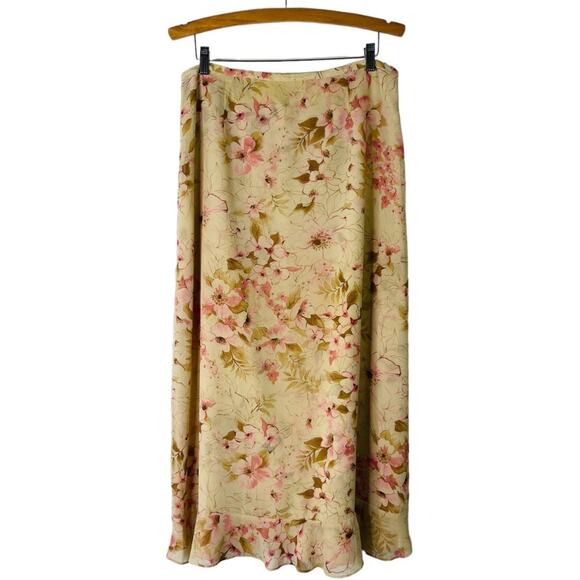Emma James Dresses & Skirts - Vintage tan pink floral chiffon cottagecore romantic maxi skirt 14